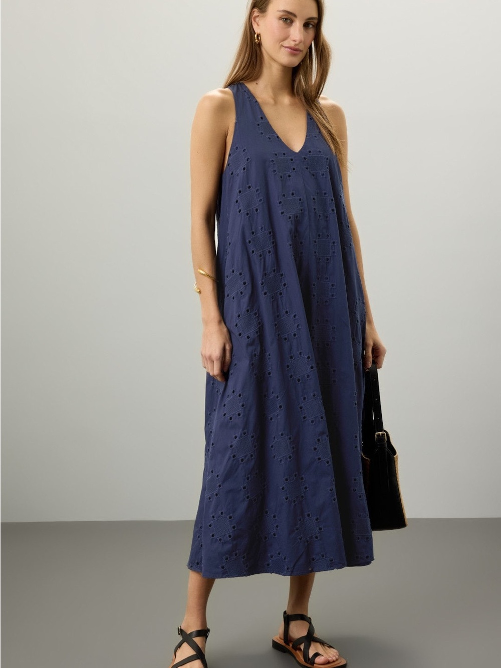 Takhoon Navy Eyelet V-Neck Sleeveless Midi Dress size XXL MSRP $500